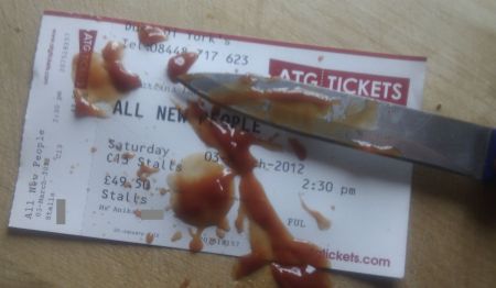 My ticket for the play with artificial blood all over it